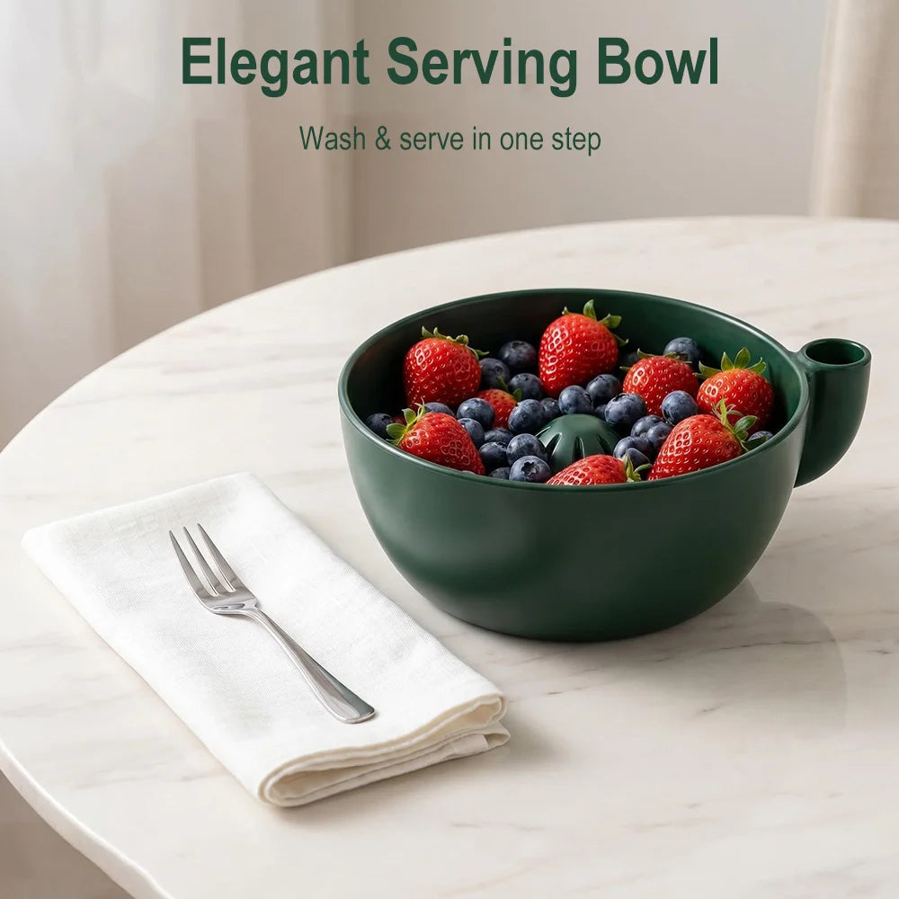 Fruit Washing Bowl 15cm Automatic Swirl Drain Basket Food Grade Kitchen Colander for Produce