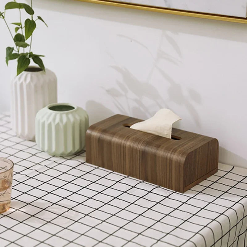 Tissue Box Walnut Wood Desktop Holder Classic Home Decor Storage Case