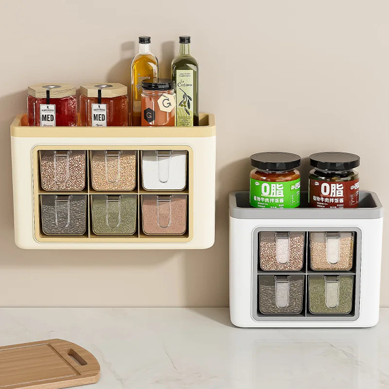 Seasoning Box 4 Compartment Wall Mounted Food Grade Spice Storage Container Rack – White