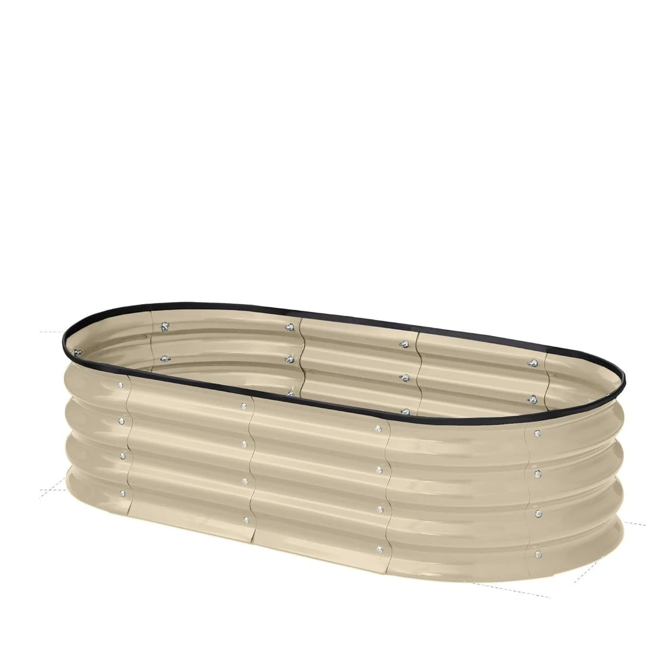 1PCS Oval-Shaped Galvanized Steel Sheet Planting Box – Large Outdoor Garden Bed, Multi-Colored Metal Planter - Beige 4X2X1FT