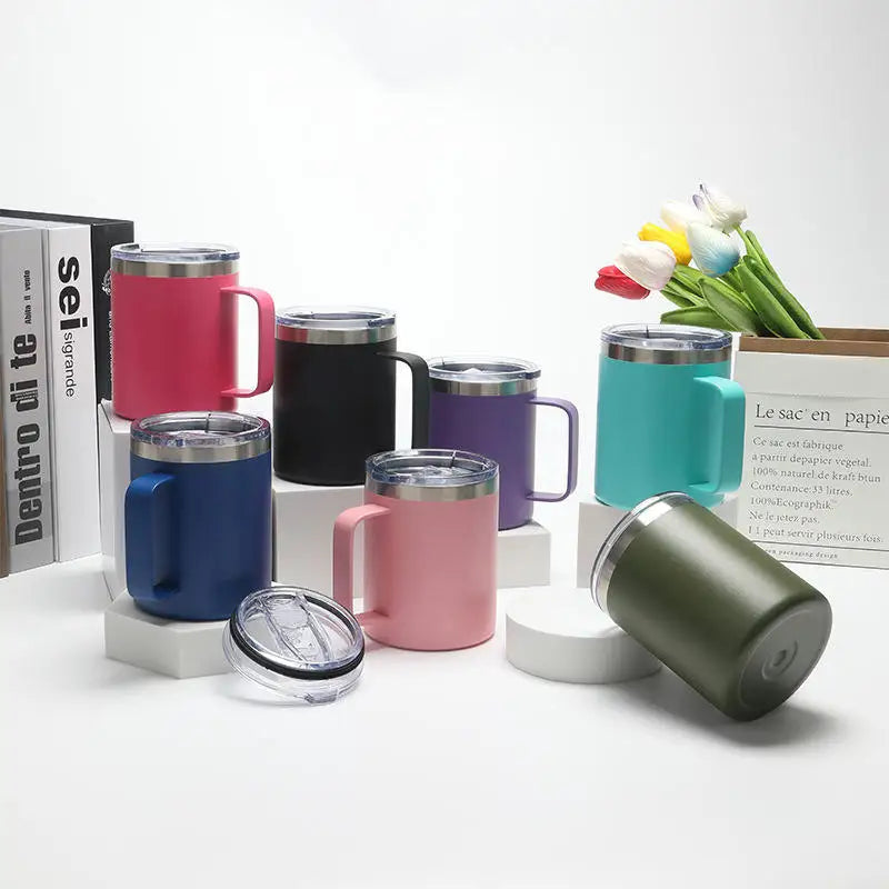 12oz Stainless Steel Insulated Coffee Mug with Handle and Sliding Lid – Purple