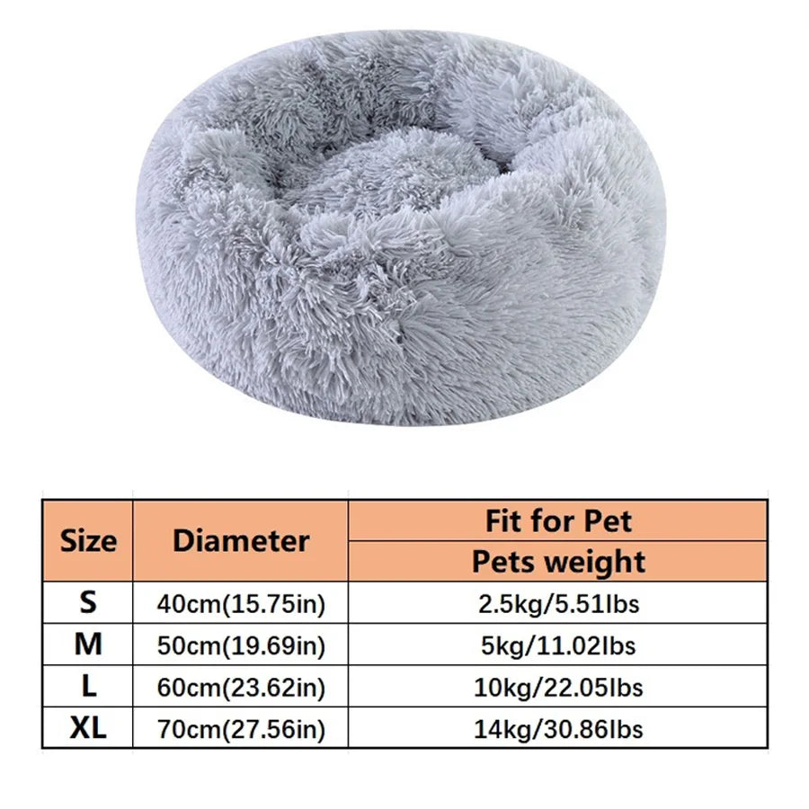 Donut Pet Bed 60 cm Soft Plush Round Bed Washable for Cats and Small Dogs - Grey