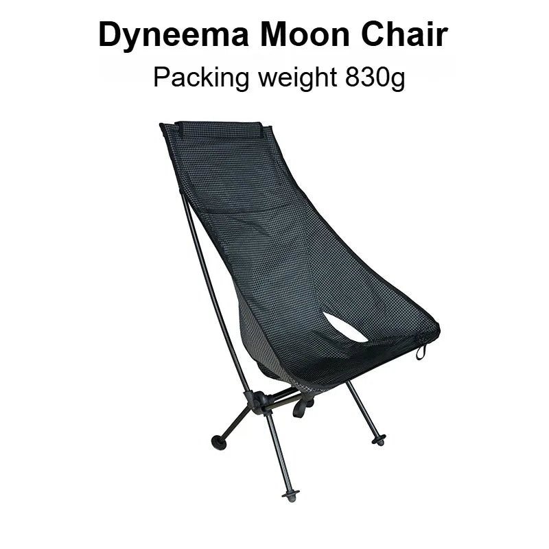 Ultralight Folding Camping Chair 830g High Back Portable Moon Chair Aluminum Alloy Outdoor Seat – Black