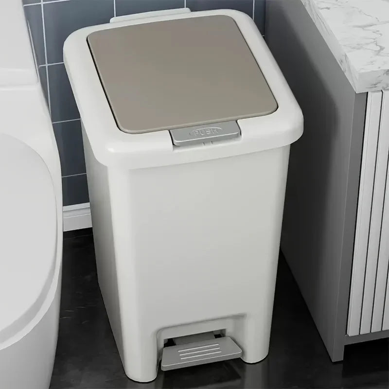 Foot Pedal Trash Can Double Opening Lid Rectangular Plastic Bin for Bathroom Kitchen 10L