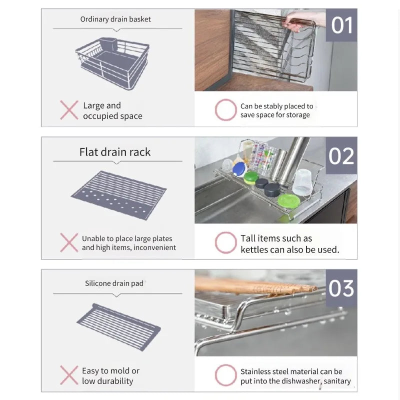 Dish Drying Rack Expandable Stainless Steel Over Sink Drainer Storage - Large