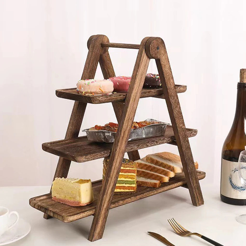 3-Tier Wooden Serving Tray Stand for Cakes, Desserts and Table Display