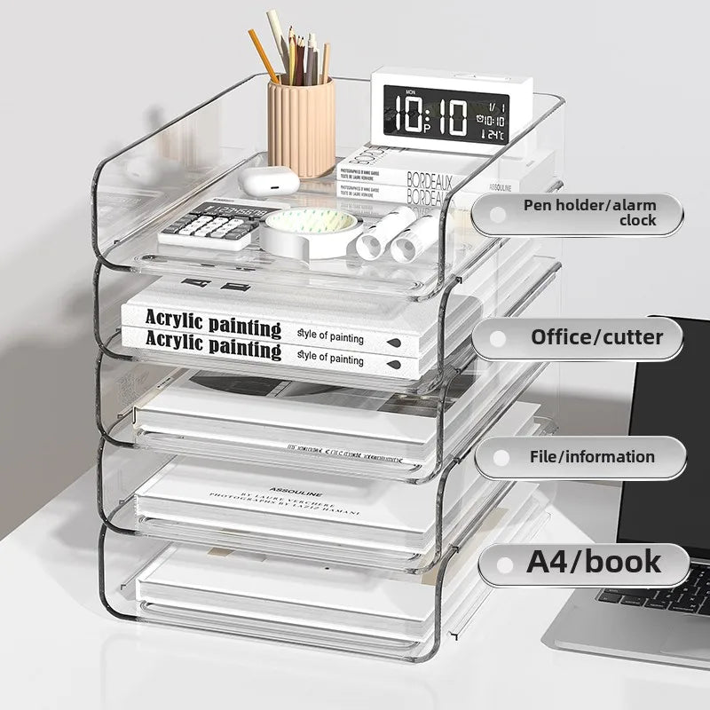 Portable 2 Tier Desk Organizer with Vertical File Holders and Pen Holder Stackable Office Storage Rack (Copy)