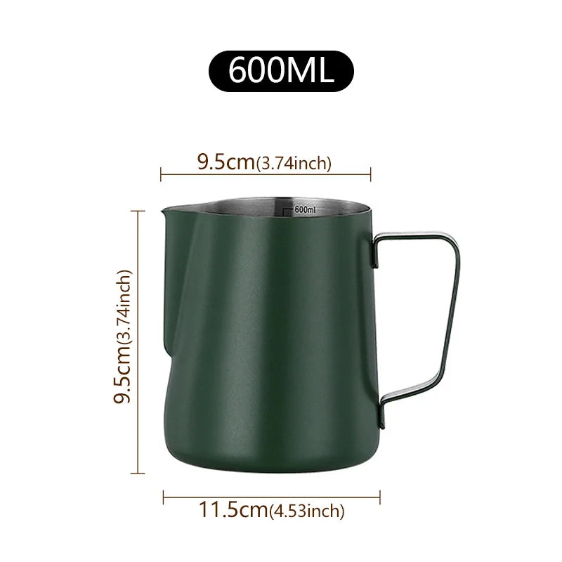 Milk Frothing Pitcher 600ml 304 Stainless Steel Latte Art Jug with Measurement Scale – Green