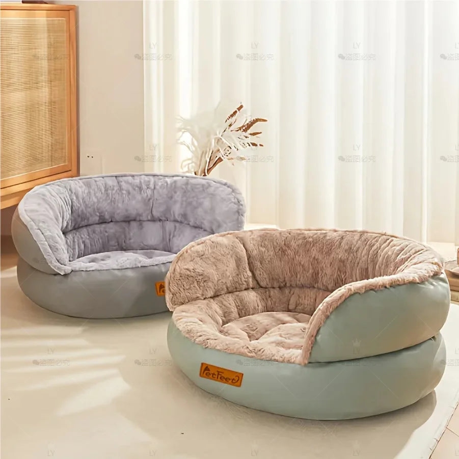 Dog Bed 60x52cm Round Plush Pet Bed with Non Slip Base Washable Cover Indoor Outdoor Large - Green