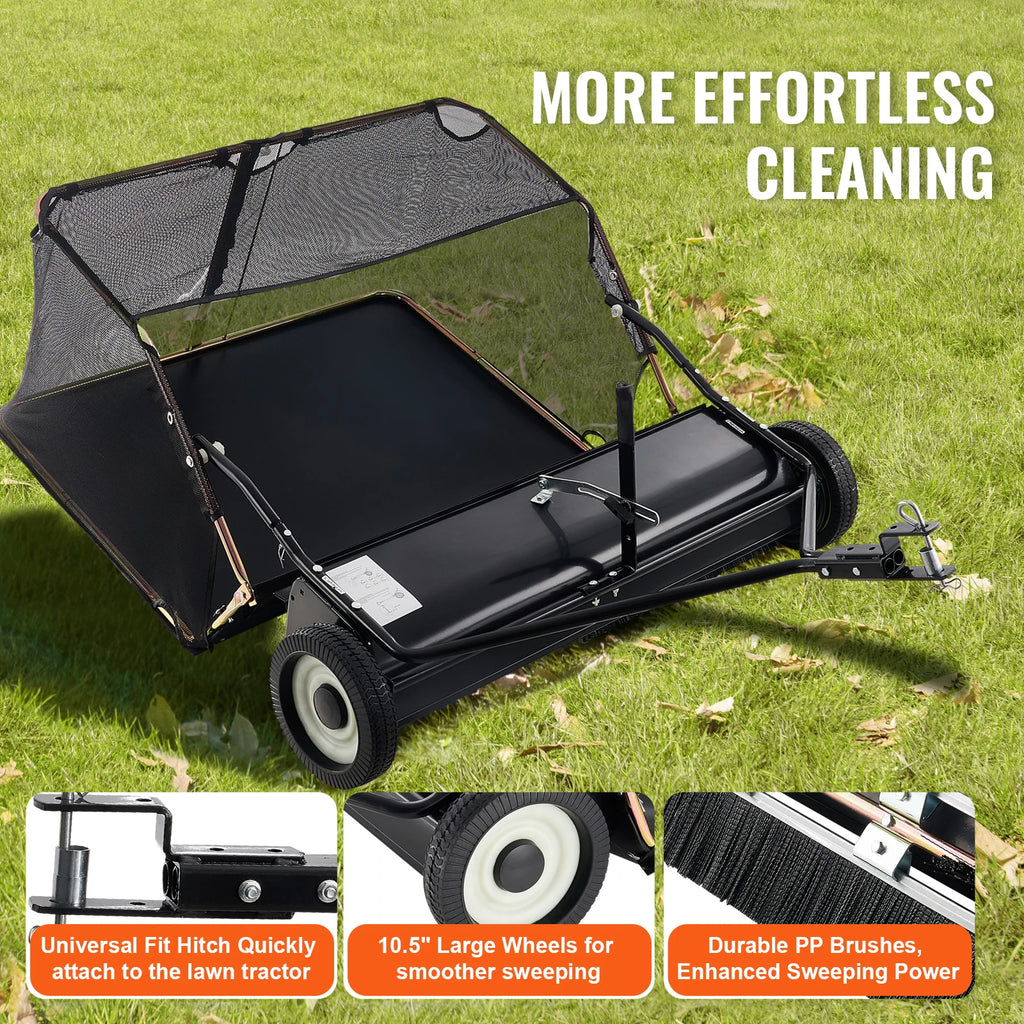 Lawn Sweeper 42 Inch Tow Behind Leaf Collector 26 Cu Ft Yard Grass Sweeper