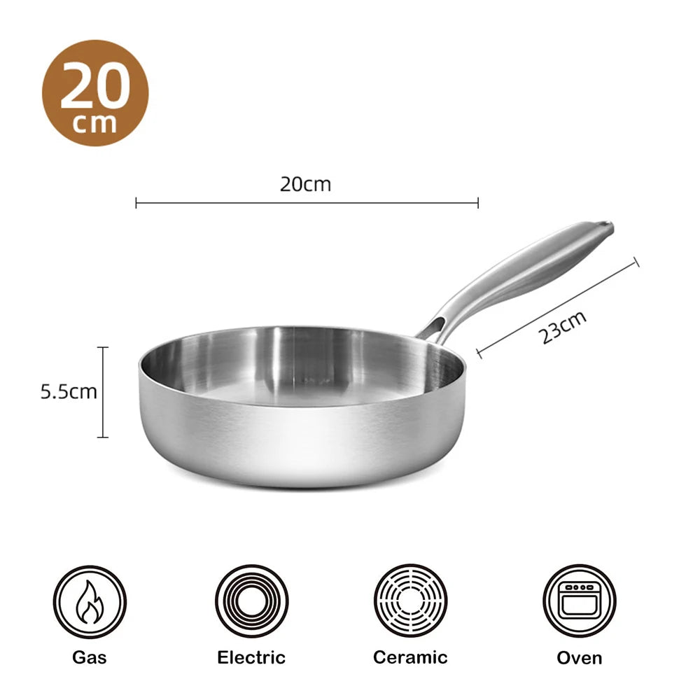 Frying Pan 20 cm 316 Stainless Steel Ceramic Coated Deep Pan Induction - Silver