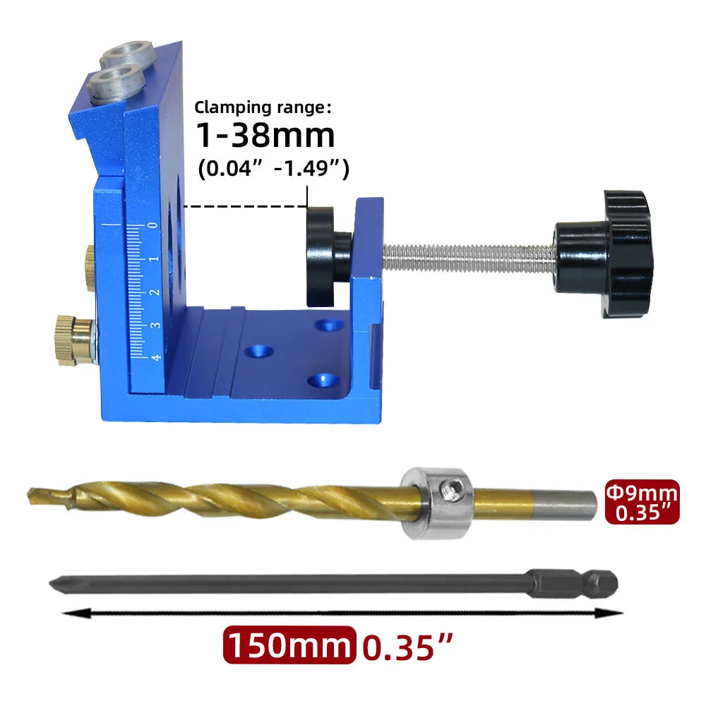 Pocket Hole Jig Kit with Drill Guide Step Bit Screws and Wooden Plugs for Woodworking Blue