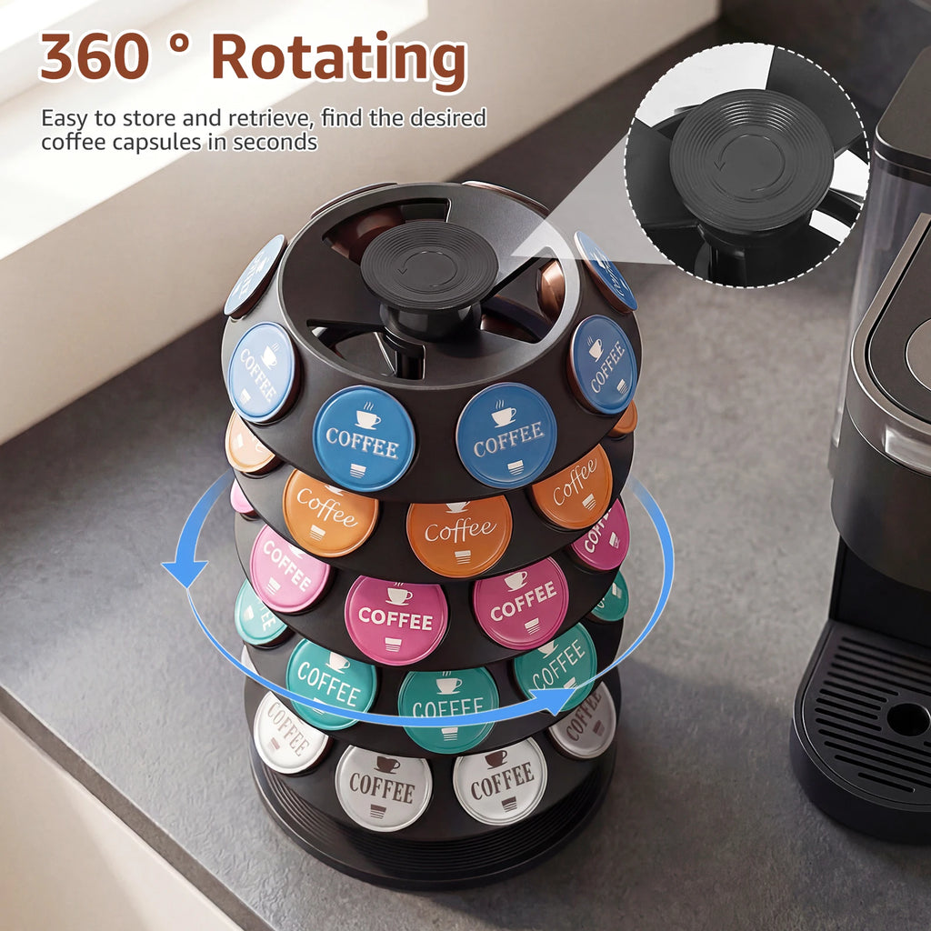 Coffee Pod Holder 40 Capsule 360° Rotating Storage Stand Space Saving – Black