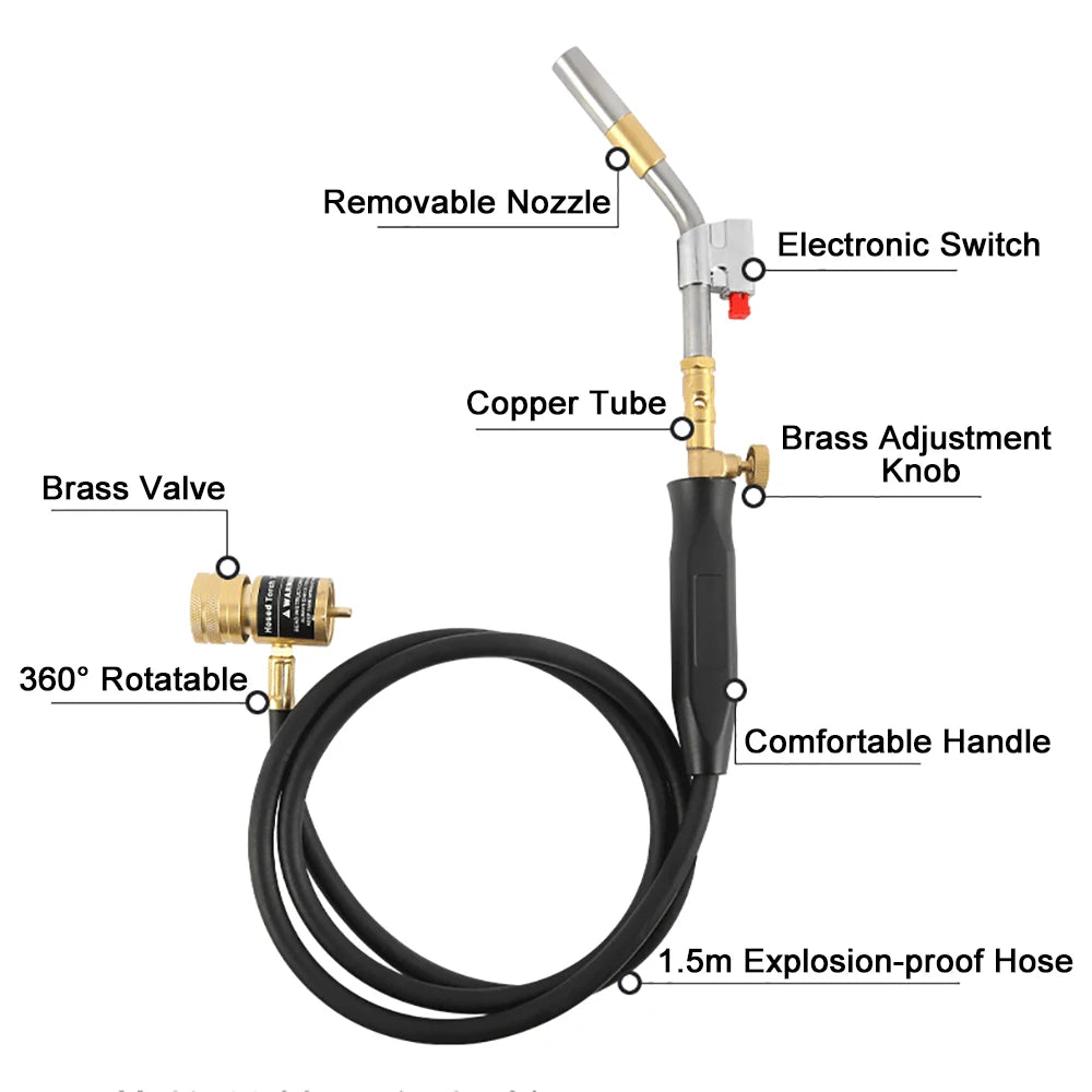 MAPP Gas Torch Self Ignition Welding Torch with 1.5M Hose for Copper Tube Soldering and Heating