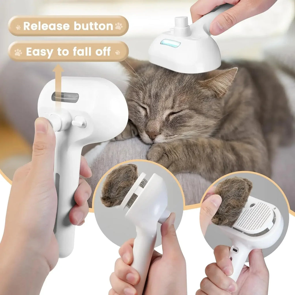Pet Grooming Brush 3 In 1 Spray Massage Hair Removal Comb Electric Fur Care Tool - Pink