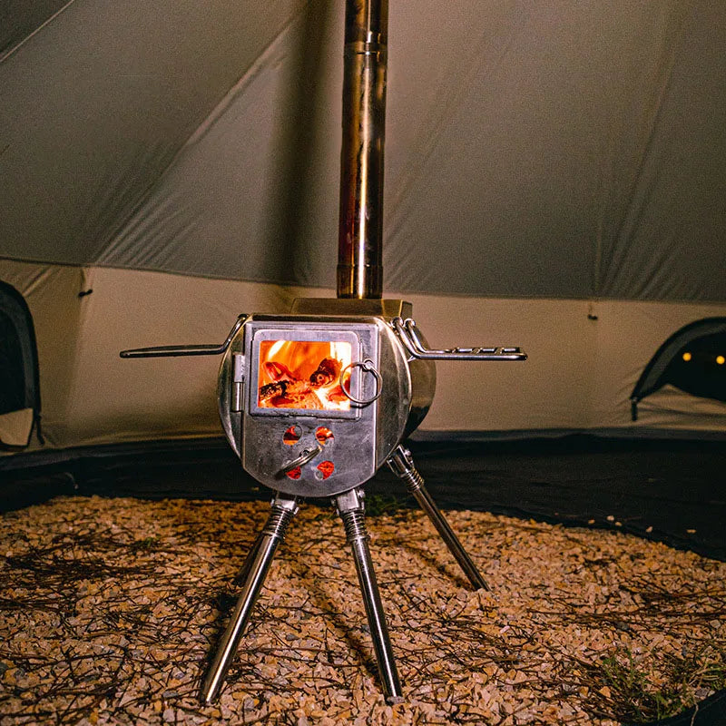 Camping Wood Stove Stainless Steel Portable Tent Heater Firewood Cooking Stove – Silver