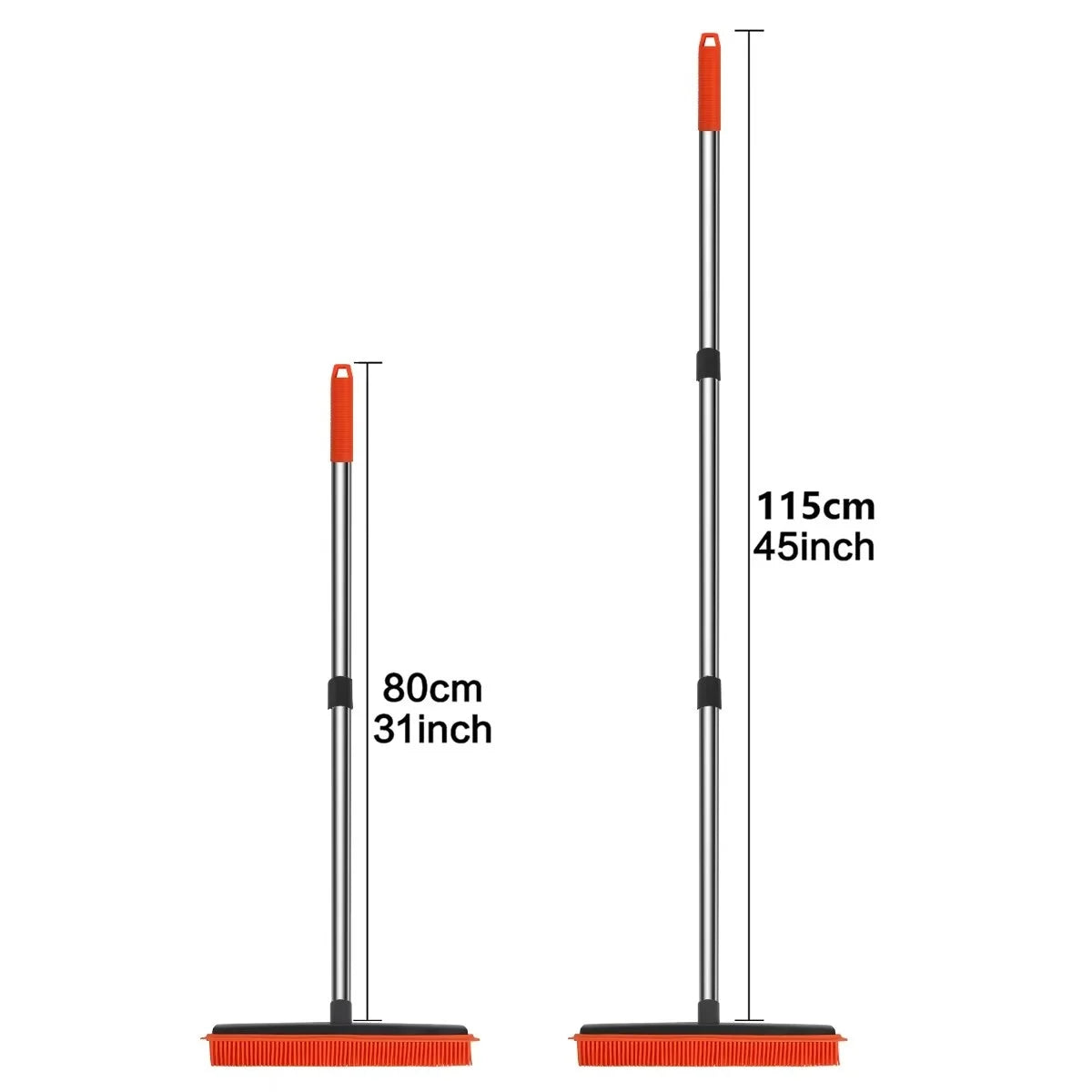 Rubber Broom with Squeegee Adjustable Handle Pet Hair Carpet Cleaner - Red