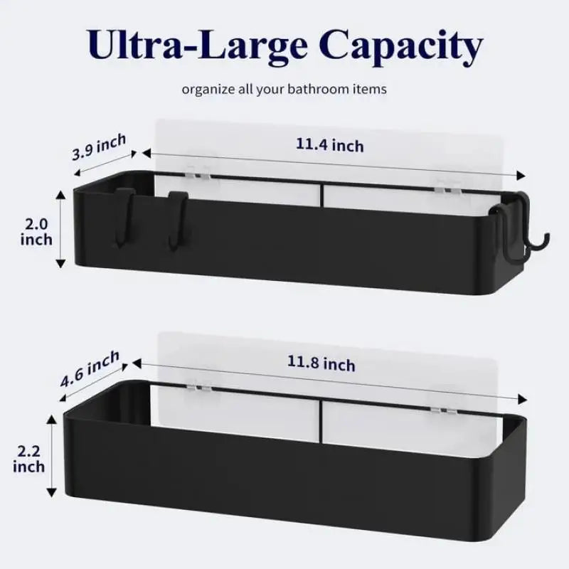 Large Adhesive Shower Caddy 2 Pack Wall Mounted Metal Bathroom Storage Shelves – Black