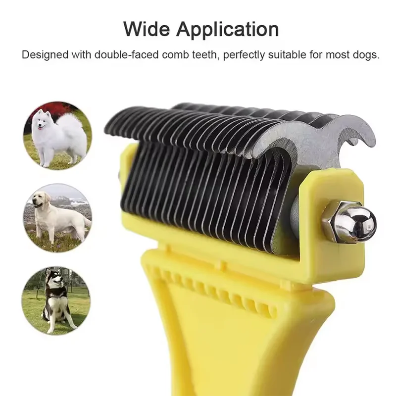 Pet Grooming Brush Double Sided Undercoat Rake Detangling Hair Removal Comb for Dogs and Cats