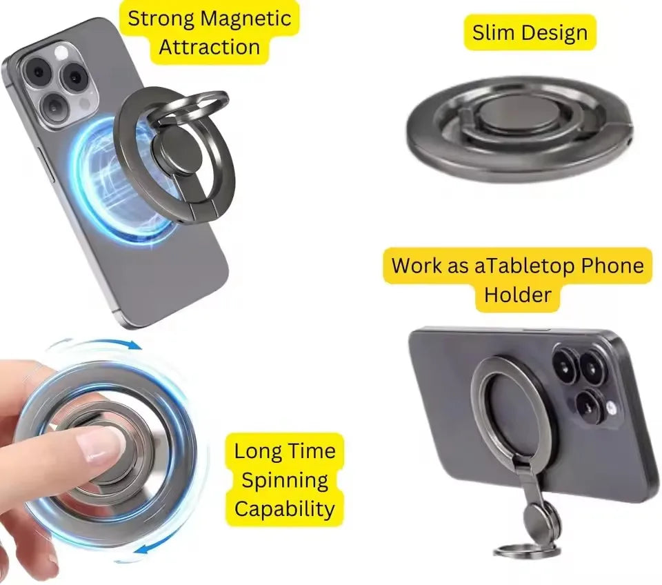 Phone Holder 15.8cm Foldable Dual-Axis Rotating Desk Stand with Folding Ring - Silver