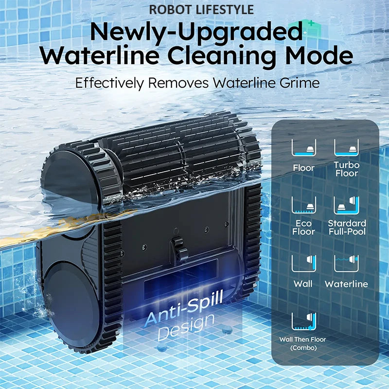 Robotic Pool Cleaner App Controlled Wall Floor Waterline Cleaning 180min Runtime Rechargeable