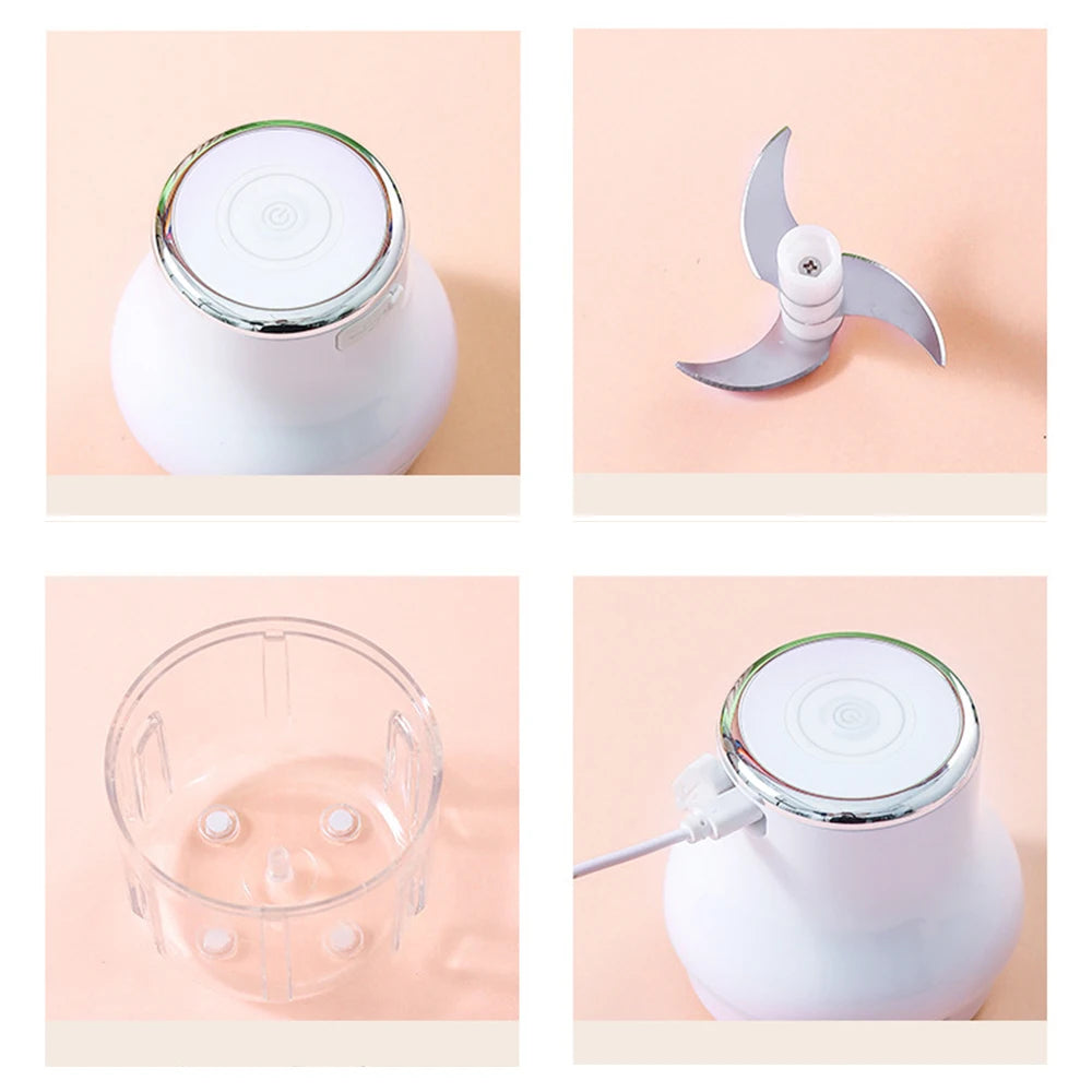 Mini Electric Food Processor 250mL USB Rechargeable Garlic Vegetable Meat Chopper - White