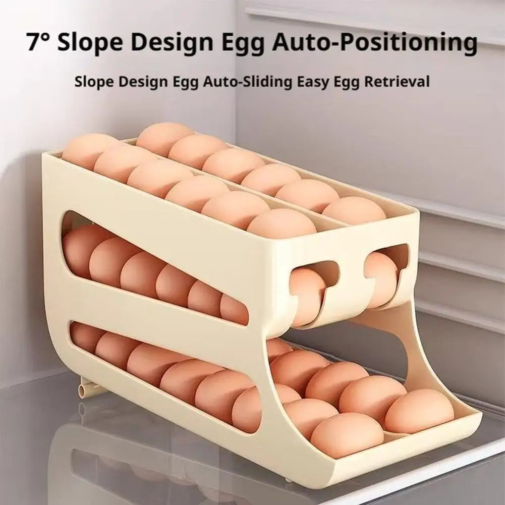 Rolling Egg Organiser 60 Egg Auto-Roll Multi-Tier Fridge Storage Rack - Yellow