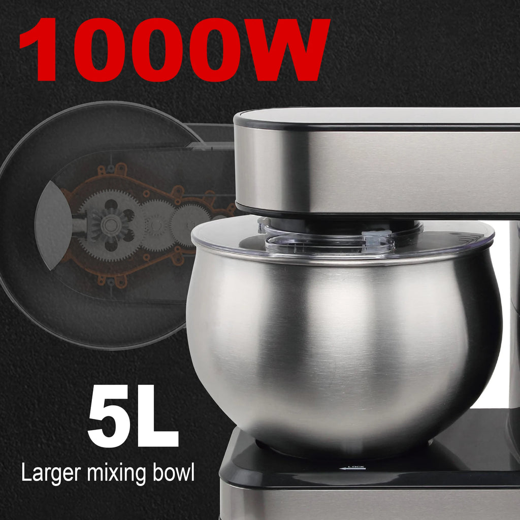 Stand Mixer 5L Stainless Steel Bowl 1000W Kitchen Food Bench Mixer – Black