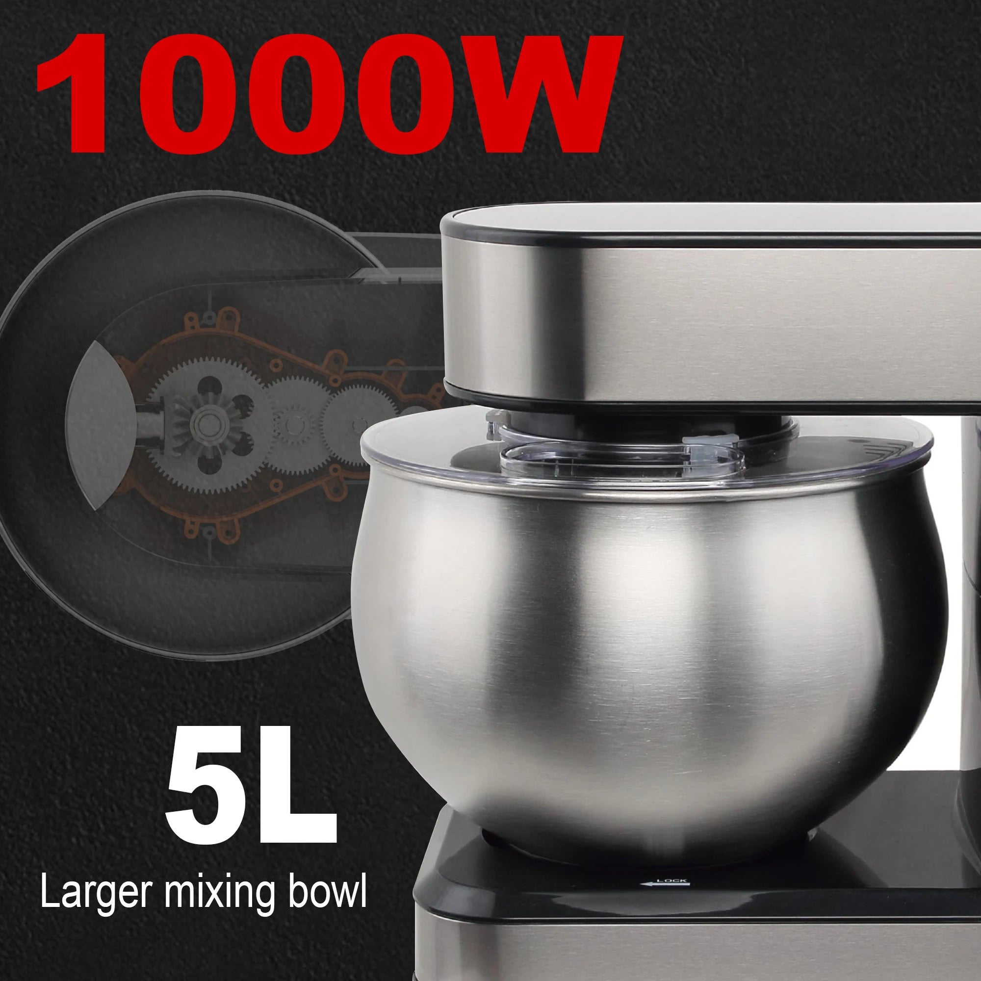 Stand Mixer 5L Stainless Steel Bowl 1000W Kitchen Food Bench Mixer – Black