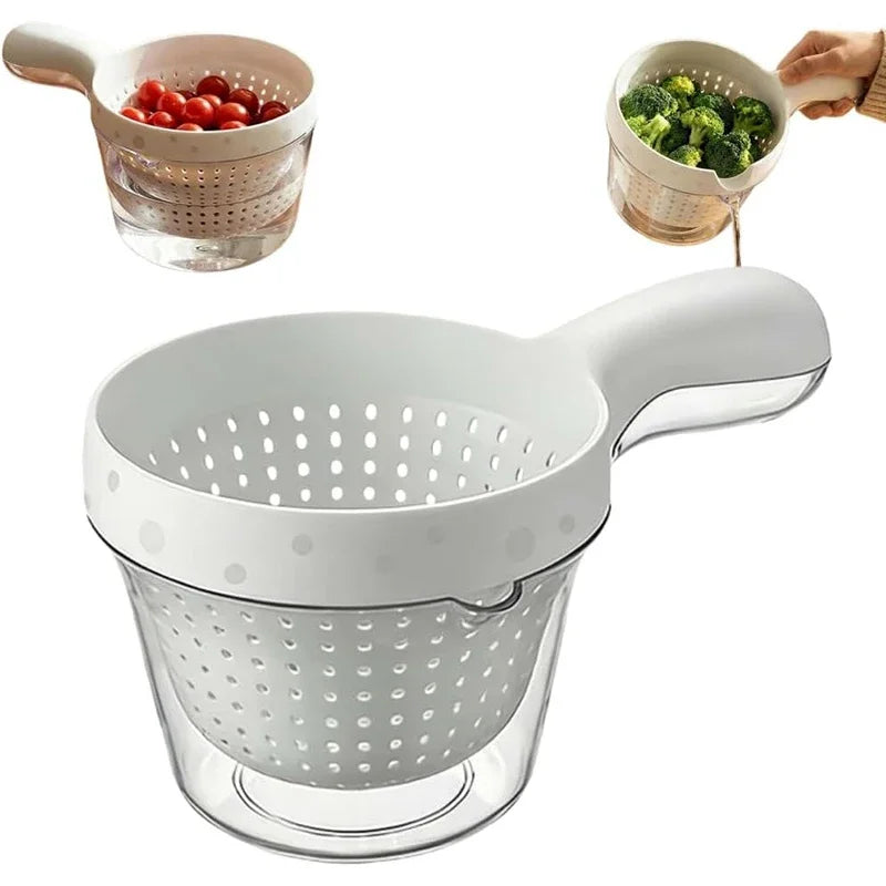 2-in-1 Vegetable Fruit Washing Drainage Basket Colander Mixing Bowl - White