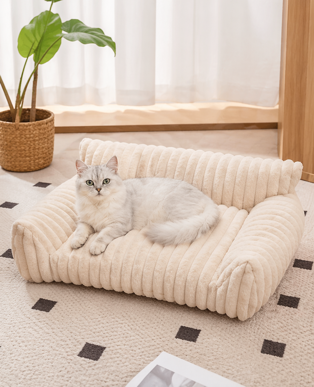 Pet Sofa Bed Removable Washable Corduroy Pet Couch with Non-Slip Base - Small