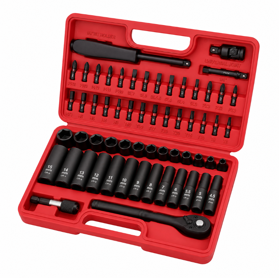 Socket Wrench Set Heavy Duty 64pcs 1/4 Drive Metric Deep & Shallow Socket Kit with Driver Bits and Storage Case