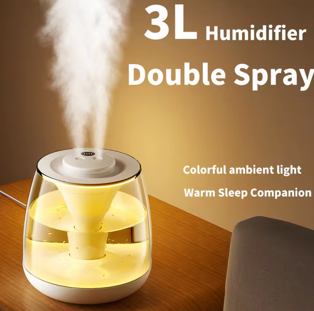 Portable USB Air Humidifier 3L Double Mist Aroma Diffuser Touch Control - Black