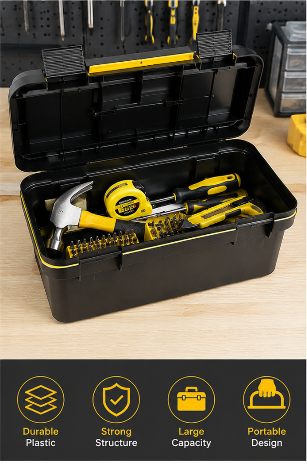 Portable Heavy Duty Tool Storage Box 35 cm Plastic Organizer Case with Carry Handle