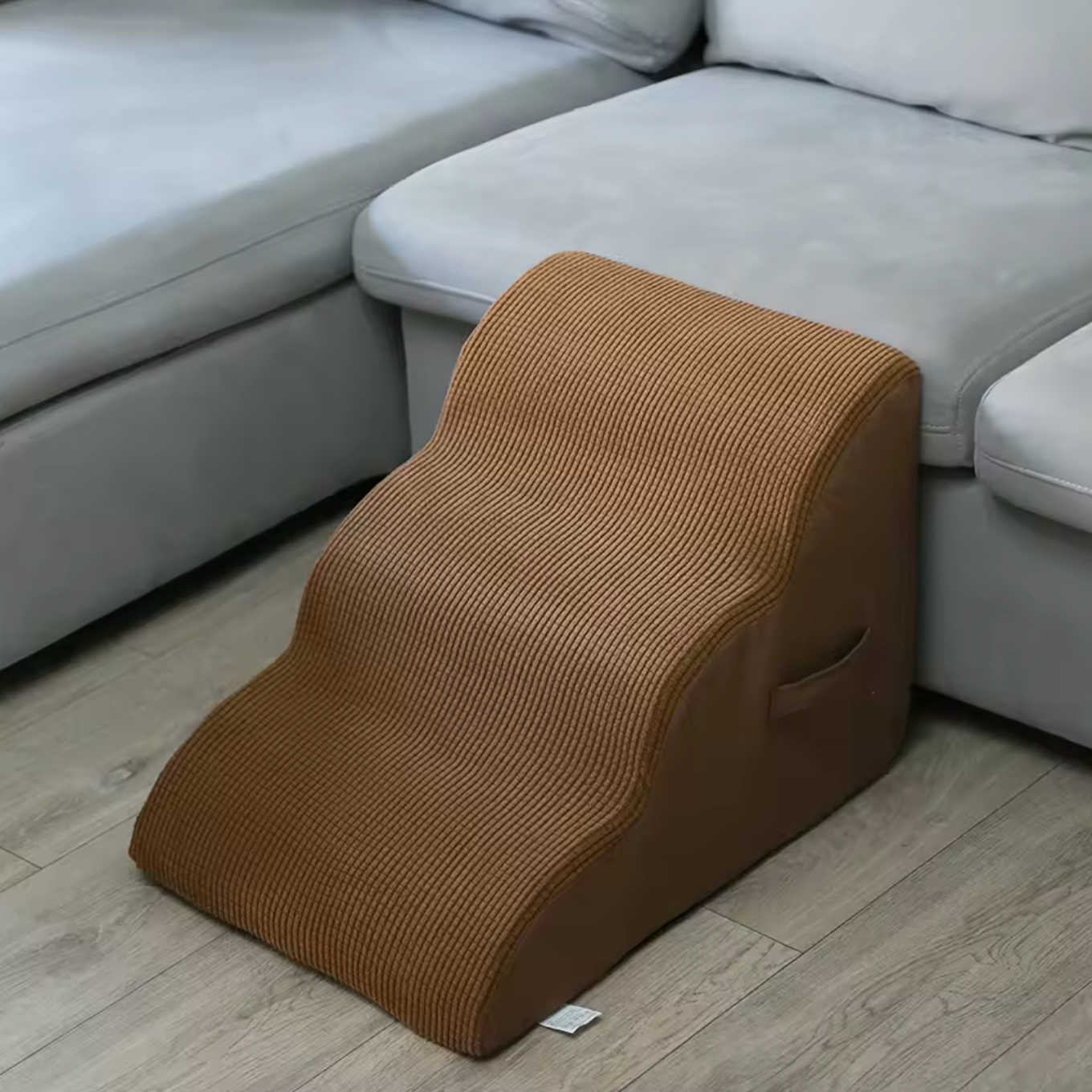 Portable 3 Step Pet Stairs Ramp Soft Foam Climbing Steps for Bed and Sofa - Beige