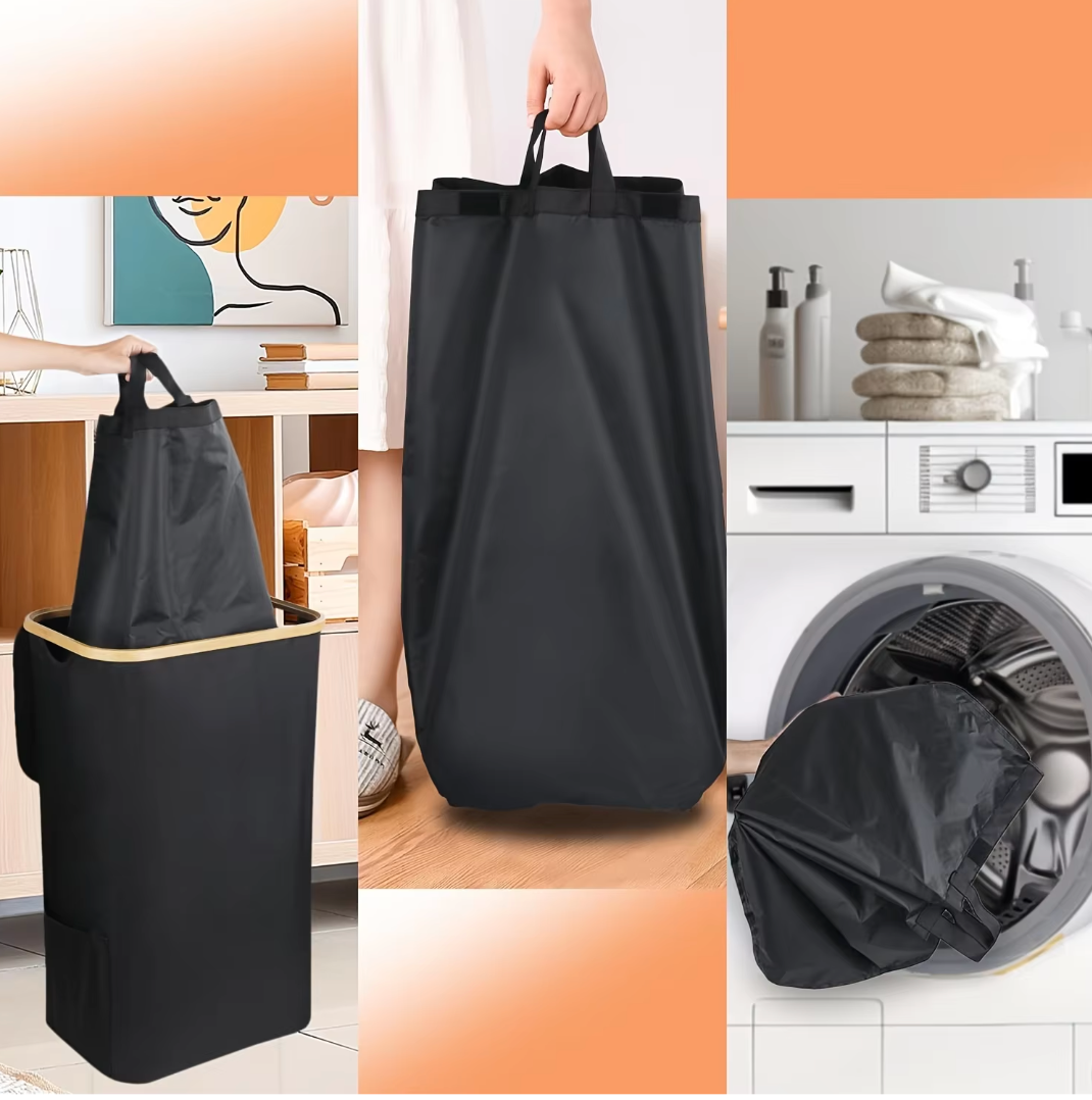 Storage Basket Foldable Bottle Organizer Tote Bag Bamboo Frame - Grey