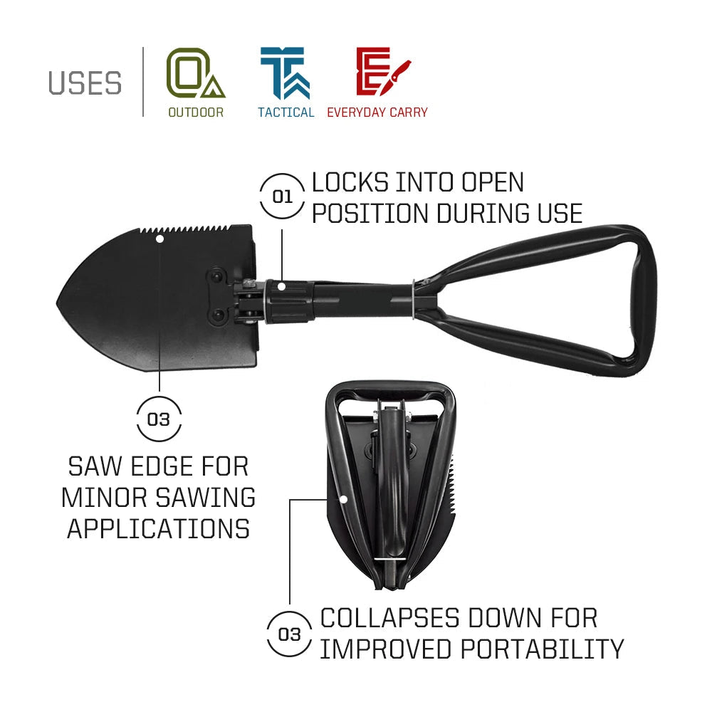 Folding Shovel Multitool – Heavy Duty Outdoor Entrenching Tool for Camping, Gardening & Survival