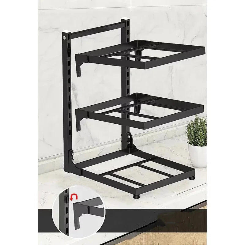 Kitchen Pot Rack 4 Tier Stainless Steel Cookware Organiser for Cupboards - Black