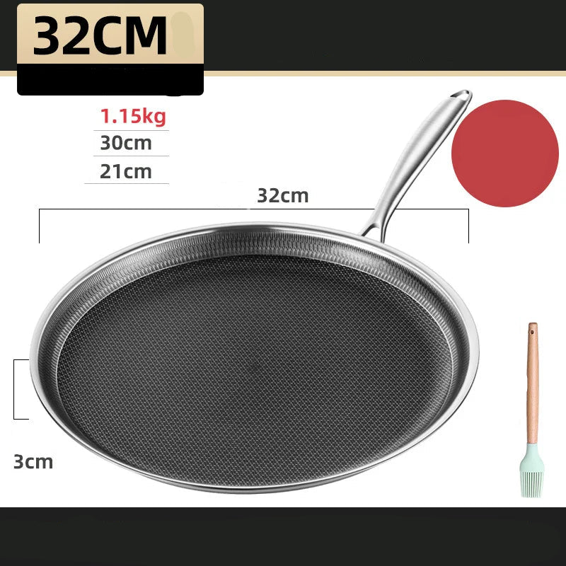 Frying Pan 32cm 316 Stainless Steel Flat Pizza Pan Pancake Steak Cooking Plate