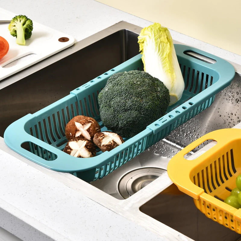 Retractable Sink Colander Adjustable Fruit Vegetable Drain Basket Kitchen Strainer – Grey