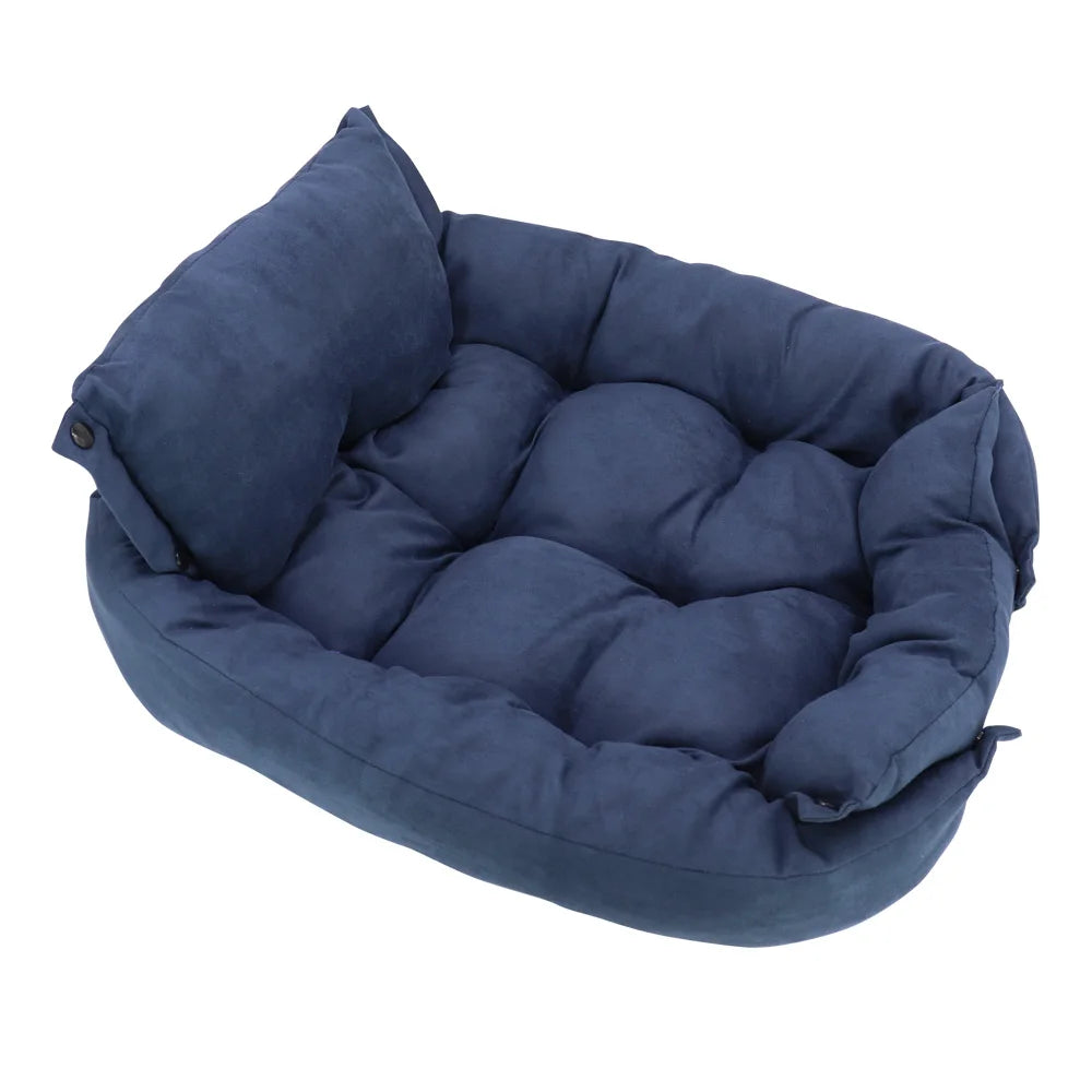 Portable Cotton Pet Sofa Bed Washable Multi Function Pet Cushion - Blue
