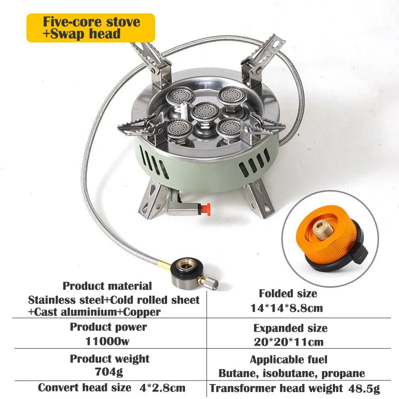 Camping Stove Windproof Gas Burner Piezo Ignition Fuel Adapter – Green