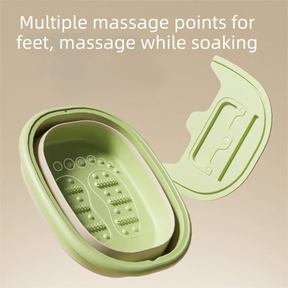 Portable Foldable Foot Bath Tub With Lid Plastic Foot Wash Basin - Beige