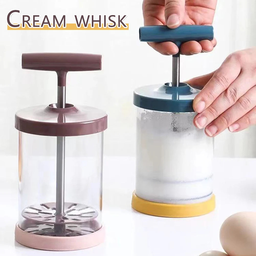 Manual Milk Frother 400ml Hand Pump Cream Whipper Coffee Foam Maker with Stainless Steel Mesh – Blue