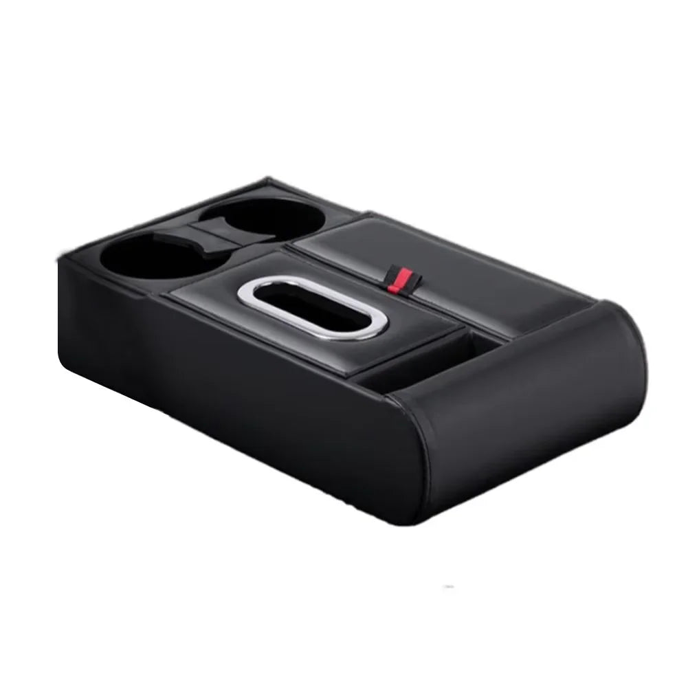 Portable Car Armrest Storage Box with Cup Holder and Tissue Slot, Black(A) Console Organizer