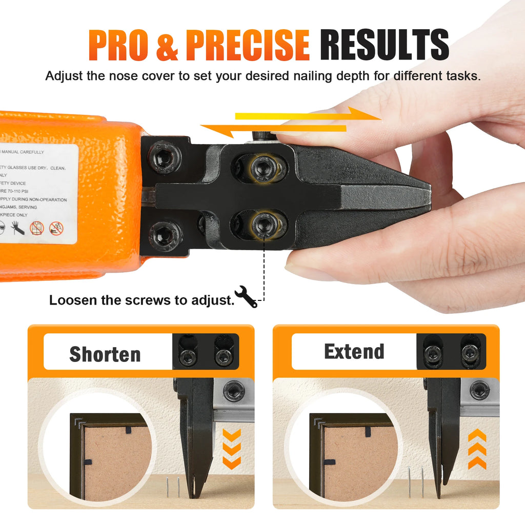 Pneumatic Nail Gun Heavy Duty 15mm Frame Fastening Tool with 1000 Nails