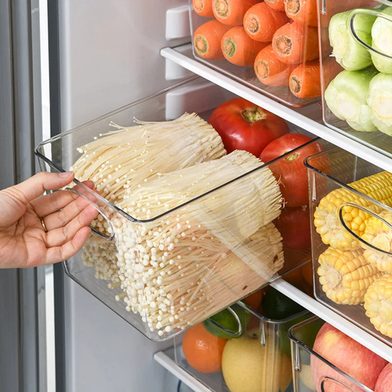 Small Refrigerator Storage Bin Transparent Stackable Food Organizer Container with Carry Handles