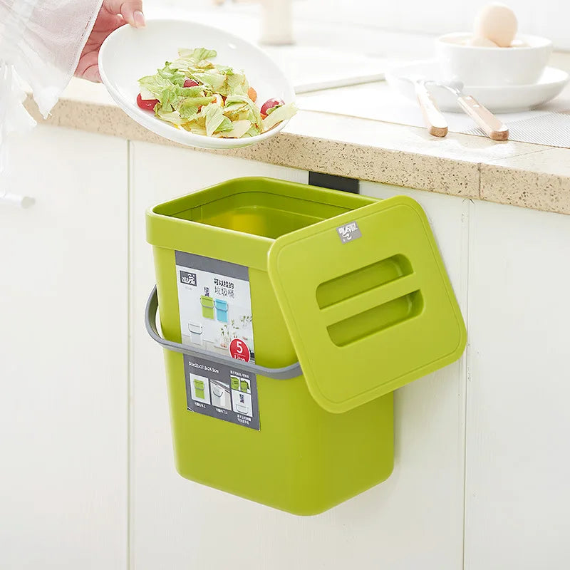 Kitchen Food Waste Bin with Lid Small Benchtop Compost Container - Green