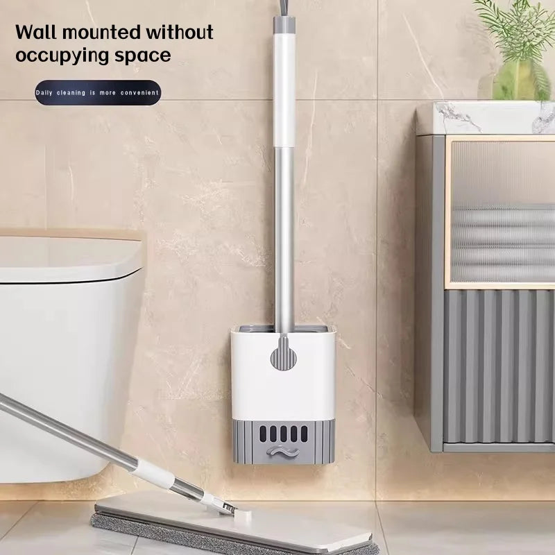 Long Handle Toilet Brush with Drain Base Wall Mounted No Drill Bathroom Cleaning Brush Set – Blue