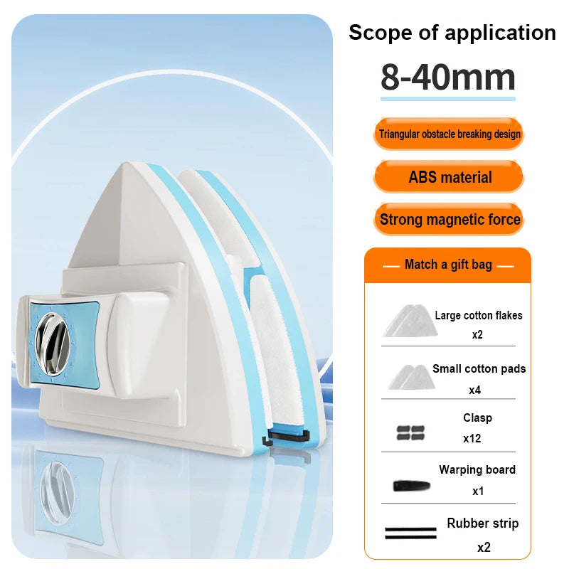 Window Cleaner 8-40mm Double Sided Glass Wiper with Adjustable Suction Rope Tool